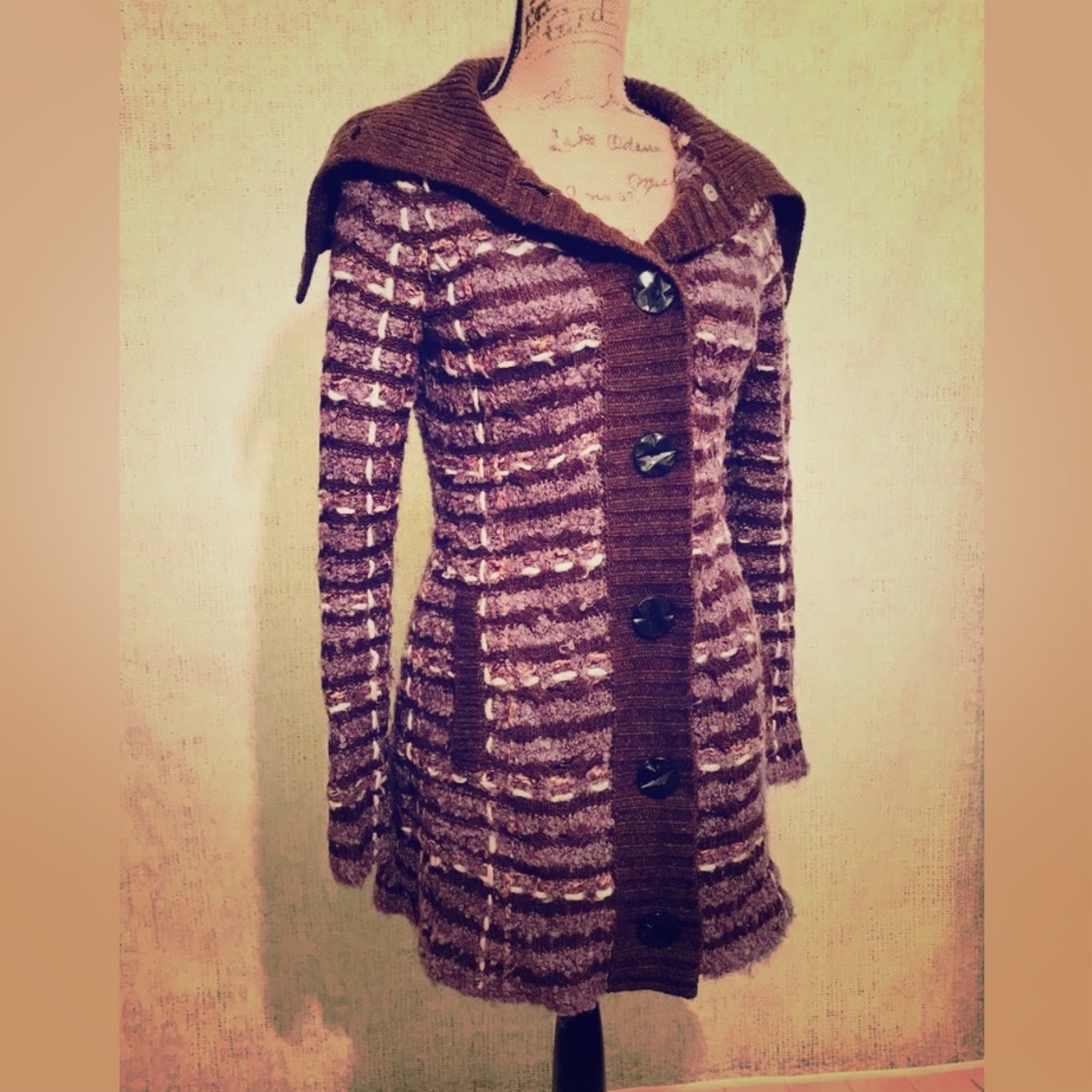ANTHRO Sleeping On Snow Purple Brown Wool Cardigan